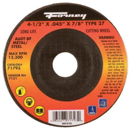 Forney 4-1 2in X 0.045in X 7 8in Aluminum Steel Cut-off Wheel (71793)